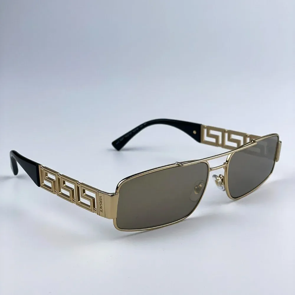 NEW Versace VE2257 10025A Gold Light Brown Mirror Metal Pilot Unisex Sunglasses